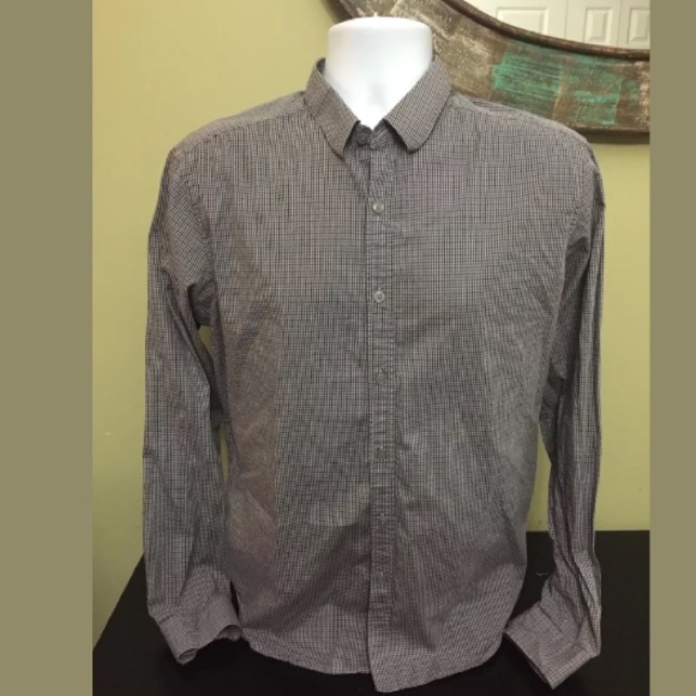 Men’s Theory Long Sleeve Button Front Plaid Large